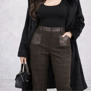 Club Monaco Plaid Trouser Pants Straight leg Chocolate brown Tweed Wool blend 6